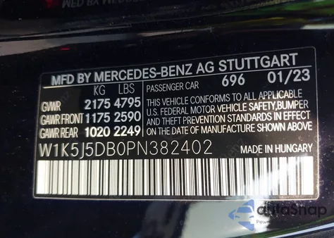 2023 Mercedes-Benz Amg Cla 45 4Matic из США, поврежденный, VIN W1K5J5DB0PN382402